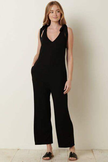 Mittoshop Rib Knit V-Neck Cross Back Jumpsuit - SwagglyLife Home & Fashion